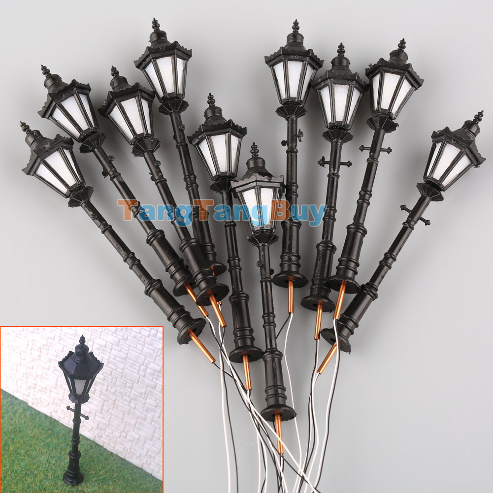 10 x OO Scale Model Railway Black 3V LED Lamppost Lamps Street Lights 1